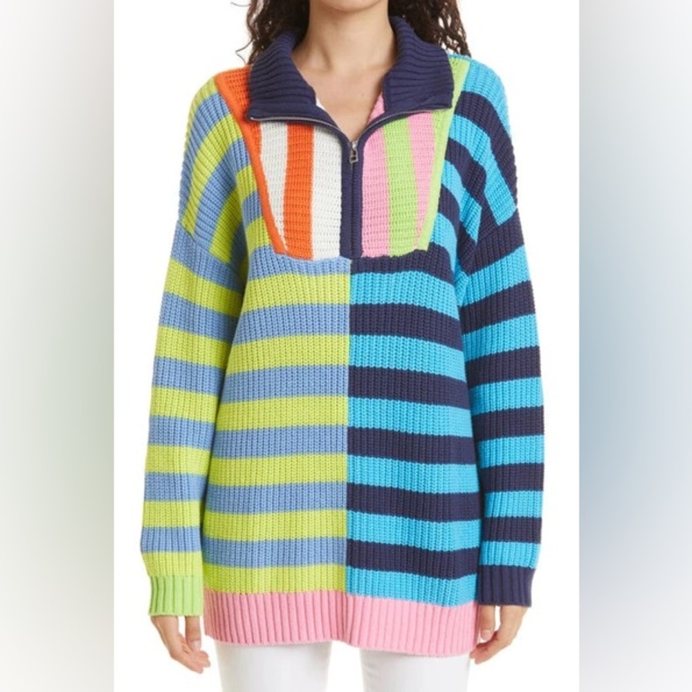 STAUD Hampton Colorblock Stripe Quarter Zip Pullover In Summer Stripe Multi
